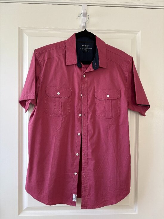 Paper Denim & Cloth Other - Paperdenim&Cloth Burgundy/Maroon Short-Sleeve Button-Down Shirt Size Slim Fit L